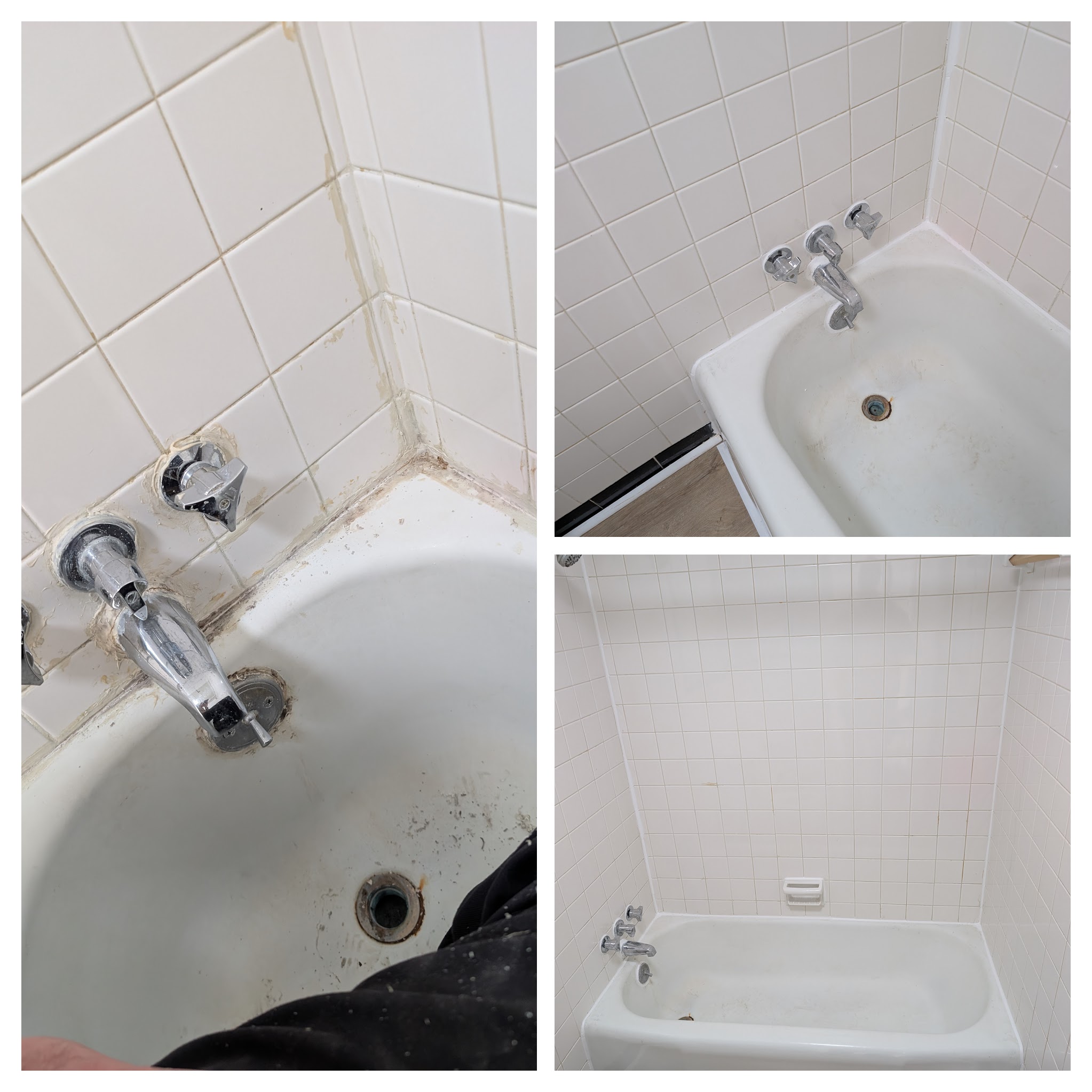 Tub and shower recaulking before and after